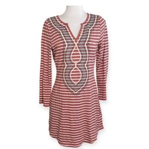 THML Womens Medium Striped Long Sleeve‎ Dress Boho Embroidered Casual NWT